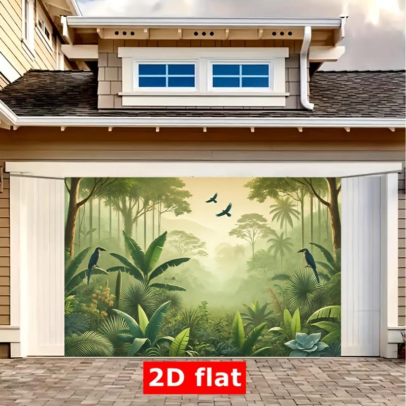 2D plane 1 vivid tropical jungle scene featuring abundant greenery monkeys and birds for birthday celebration