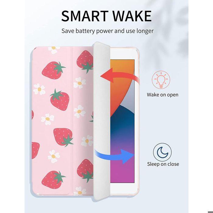 Coque + Verre Trempé - E.F.Connection - pour iPad 10,2" (2019/2020/2021) avec Porte-Stylet - Fraise