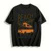 Vintage Camper Van Coconut Tree Print Tee Beach Adventure Casual Top Pure Cotton T-shirt