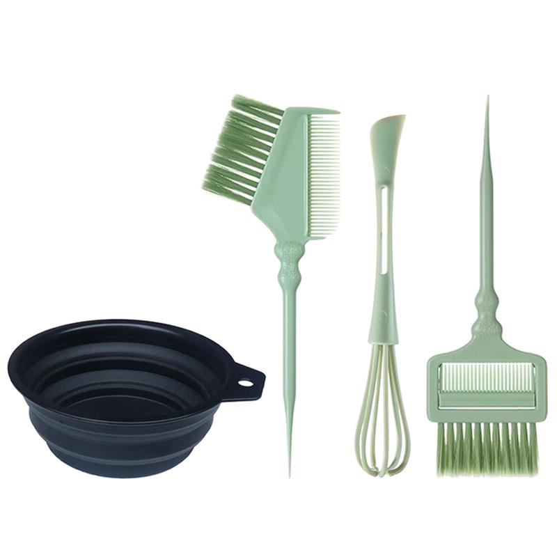 

4pcs Professional Hair Dyeing Set Non-slip Tint Brush Cream Stirring Rod with Foldable Bowl Dyeing Bleaching Salon Accessories