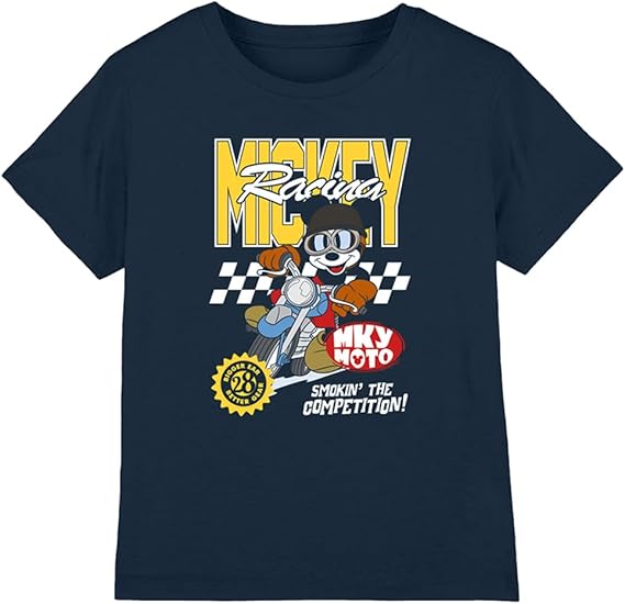 Disney Boys Mickey Mouse Motor Bike Racing Boys Navy T-Shirt 140