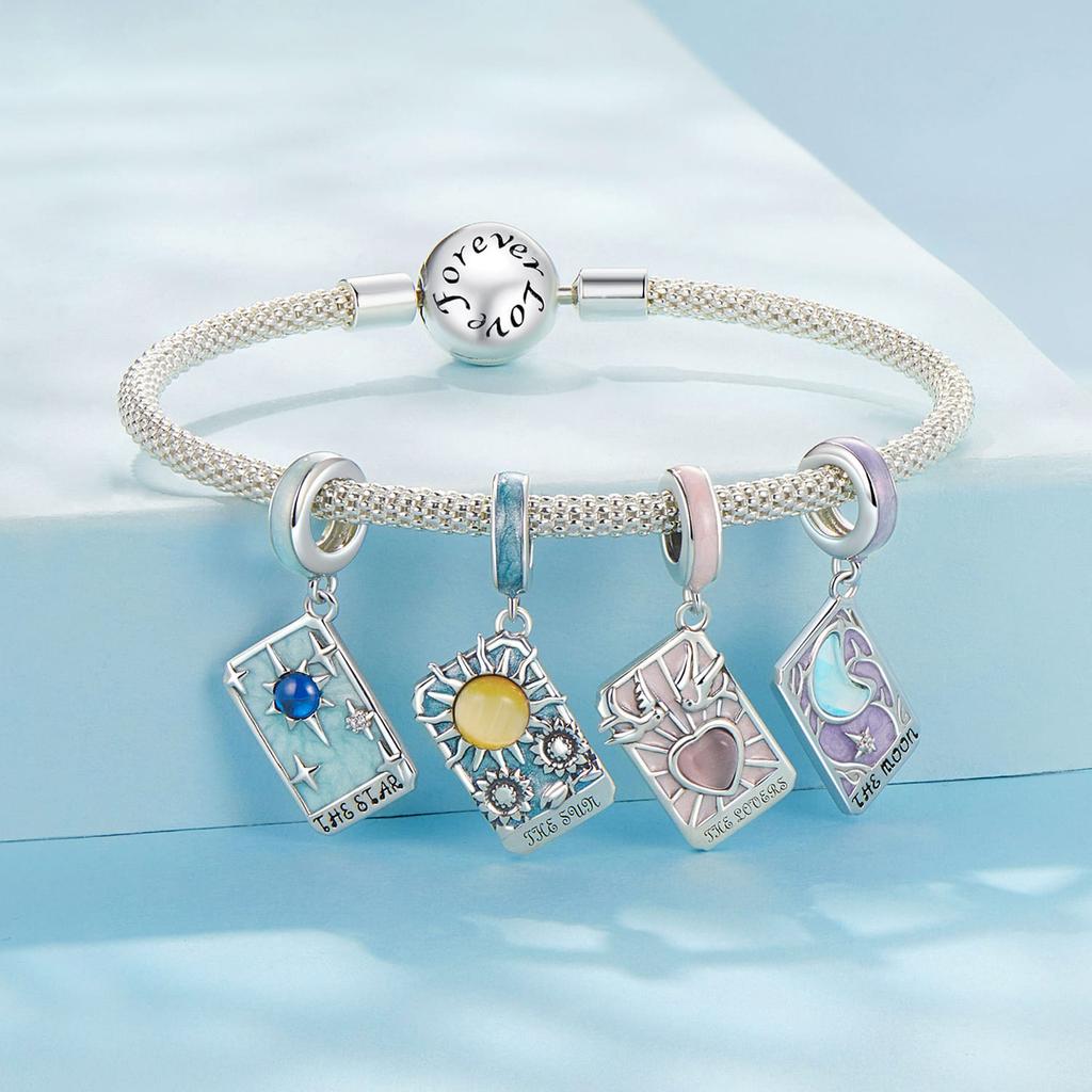 Sun Tarot Card Charm 925 Silver Bracelet Pendant