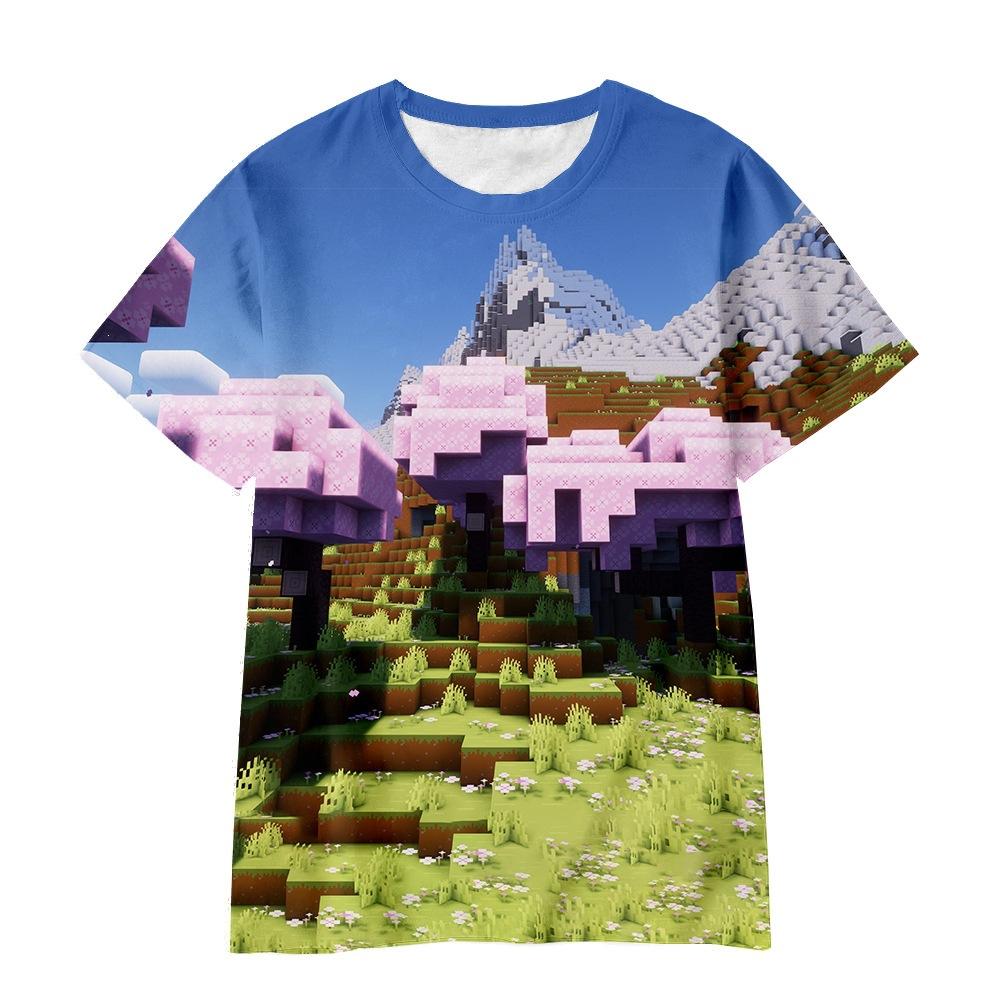 2026 Cross-border Amazon Short Sleeve Cartoon Minecraft 3D Digital Printing Crew Neck Loose Short Sleeve T-Shirt Factory