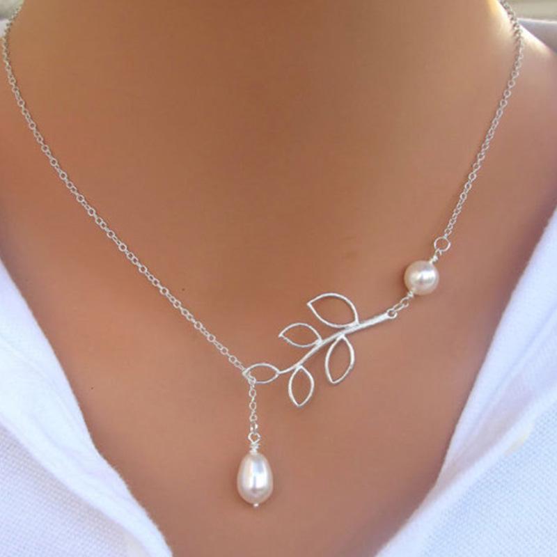 

Pearl Leaf Water Drop Pendant Necklace - European & American Style