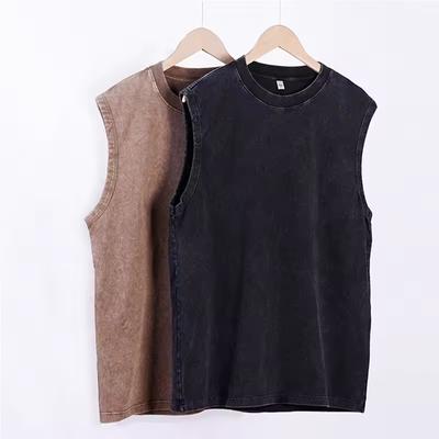 Men's Vest Vintage Washed Tee Tank Tops Summer Casual Sleeveless Tops Streetwear Black Loose Tees Women