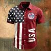 Men Short Sleeve Button Down Casual Collared Shirt with United States Letter Print and Flag Pattern for Spring Summer Wear