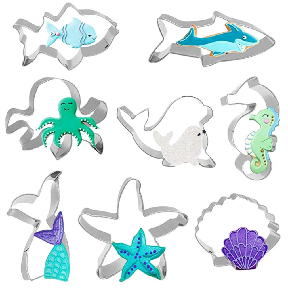 8 Pezzi Tagliabiscotti Animali Marini Coda di Sirena Stella Marina Conchiglia Squalo Forme Biscotti a Tema Marino Acciaio Inossidabile Decorazione