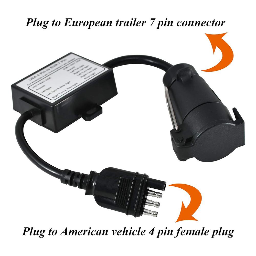 1Pc Trailer Light Converter American 4-Way Flat Plug to 7‑Pin European Round Plug Connector Stop/Brake Signal Separating