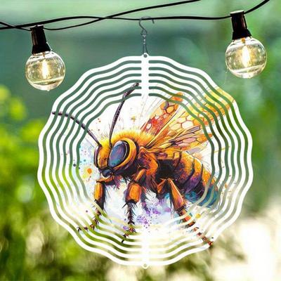 Metal Wind Spinner Garden Decor Outdoor Hanging Motion Bee Design for Patio Yard Holiday Ornament No Battery Needed