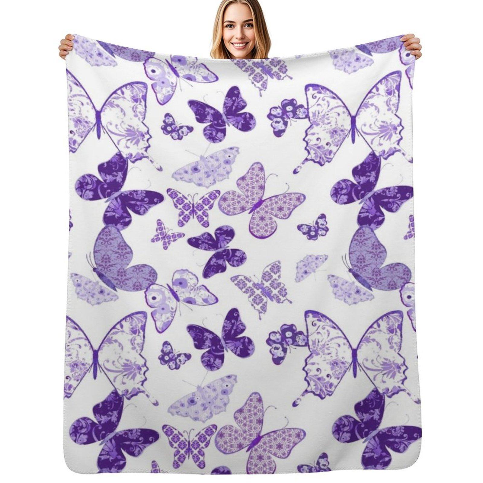 Beautiful Purple Butterflies A Throw Blanket Men s Soft Warm Throw Blanket for Couch Size: 75*100cm, Weight: 230 GSM