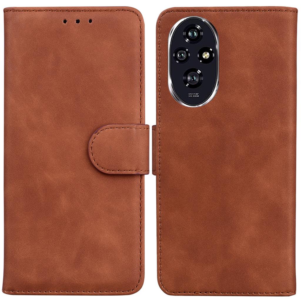 For Honor 200 5G Protective Case Solid Color Leather Mobile Phone Cover with Stand