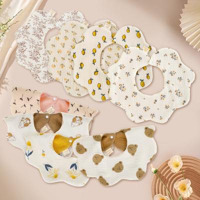 8Pcs Cotton Baby Drooling Bibs Round Neck Baby Drooling Bibs Quick Absorbent Burp Cloth Machine for Boys Girls Newborn