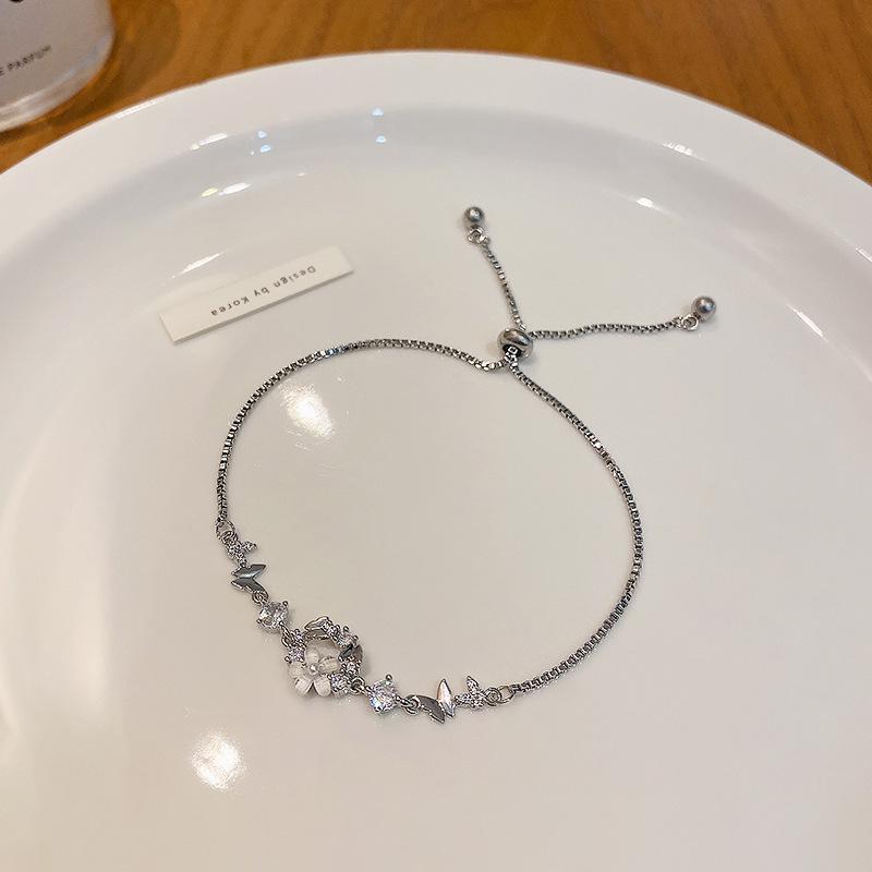 Korean Retro Pearl Titanium Steel Women's Bracelet - High-End Ins Style Beaded Bangle for Couples