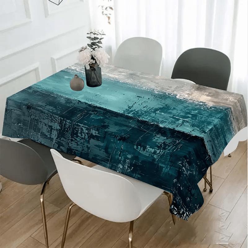 1 Stück Meeresblau und Weiß Abstrakt Tischdecke, 152,4*218,44 cm, Rechteckig, Polyester, Leicht zu reinigen, Geeignet für Ess- und Couchtische - Heimdekoration