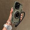 For Magsafe Magnetic 360°Rotat Metal Car Bracket Ring Lanyard Phone Case For iPhone 16 Pro Max 14 11 12 13 15 Pro Max Back Cover