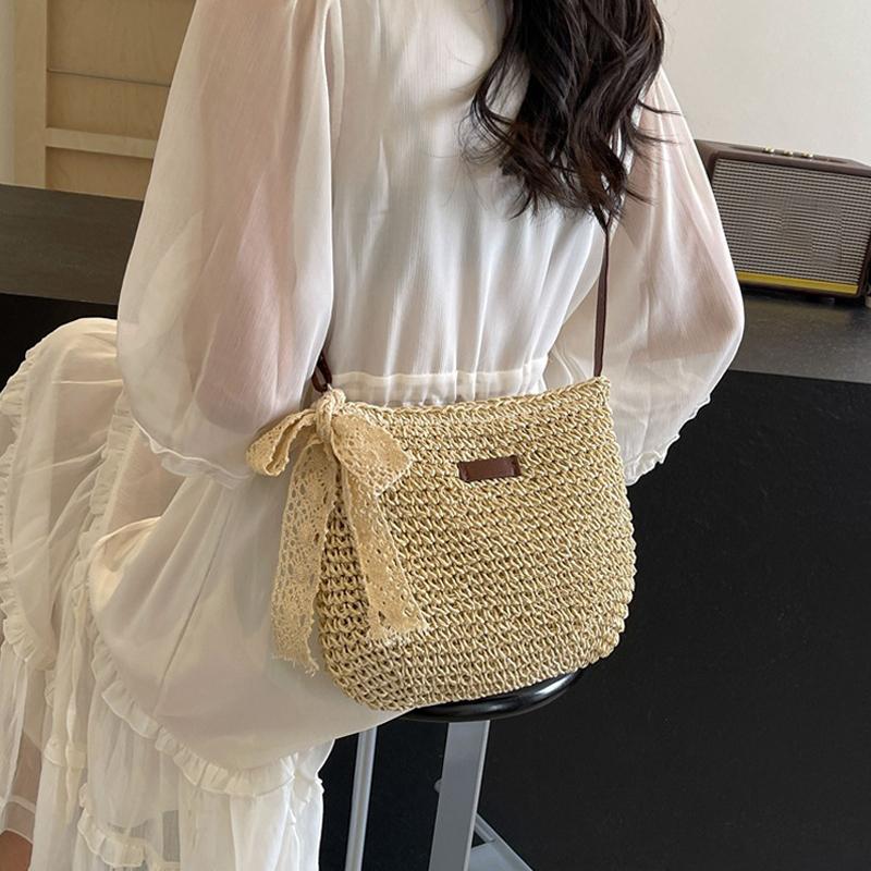 Yogodlns Mode Femme Été Sac Bandoulière Croisé en Paille Sac à Main Bandoulière Tressé Sacs à Main pour Plage Vacances Shopping