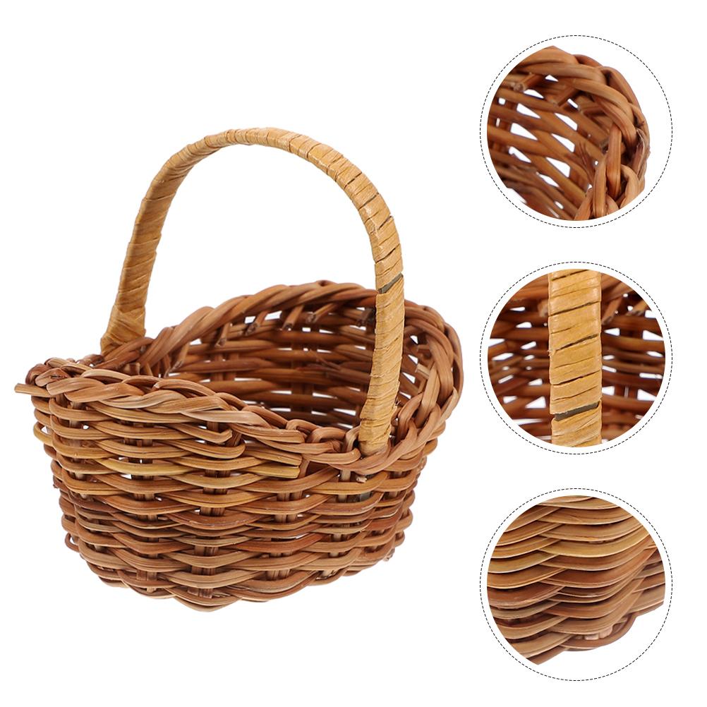 2 Pcs Mini Dolls Basket Small Woven Miniature Decors Storage Baskets Simulation For Favors With Handle Picnic