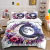 Floral Moon and Starry Night Bedding Duvet Cover Set Duvet Cover Pillowcases (1*Duvet Cover 2*Pillowcases, Without Duvet Insert)