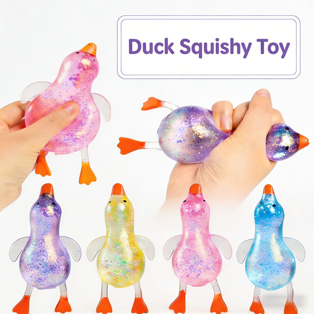 Glitter Duck Squishy Toy, Slow Rising Stress Relief Squeeze Toy For Adults, Fidget Sensory Toys For Anxiety, Party Favors, Birth