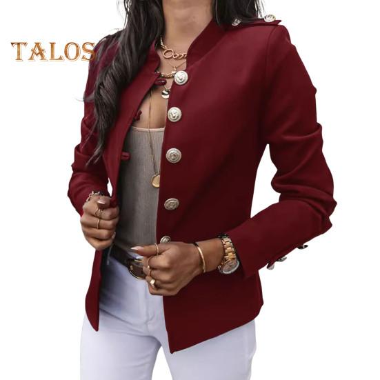 

Женский пиджак с воротником-стойкой и длинным рукавом, однобортный пиджак, однотонный, приталенный, офисная деловая верхняя одежда M вино красного