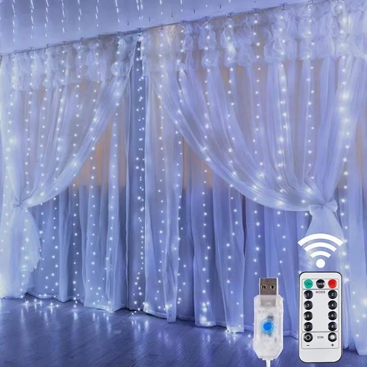 LED Curtain String Light USB With Remote 8 Lighting Modes Fairy Garland Festoon for Wedding Holiday Bedroom Christmas Decoration