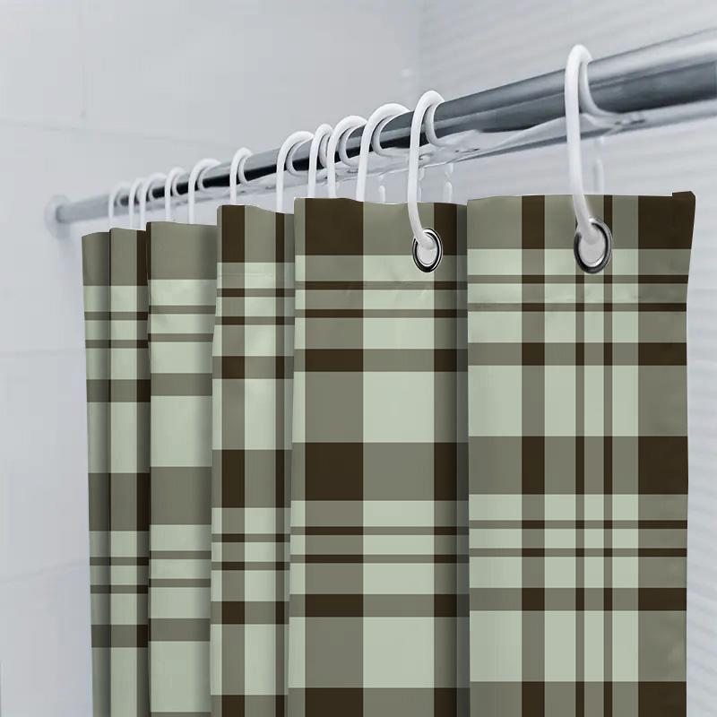 Plaid Shower Curtain Waterproof Bath Decor Modern Striped Design Bathroom Decoration White Beige Brown Checkered Fabric Curtains