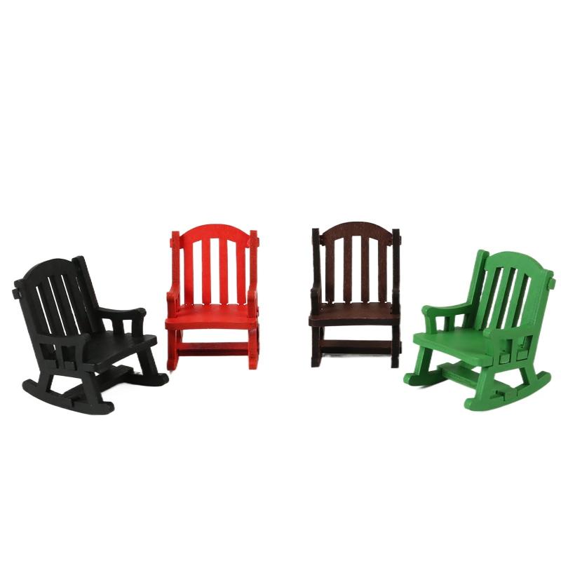 Wooden Mini Rocking Chair Desktop Decor Dollhouse Accessories Diy Ornament Miniature Landscape Chair Model Home Office Display
