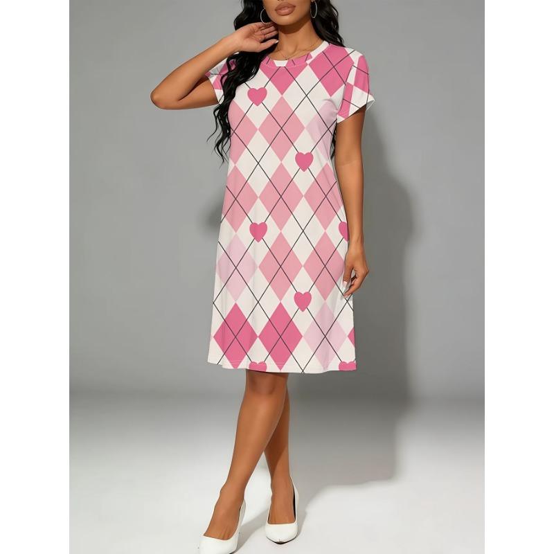Plus Size - Plus-Size Sweet Smiling Print Loose Long T-Shirt Nightdress