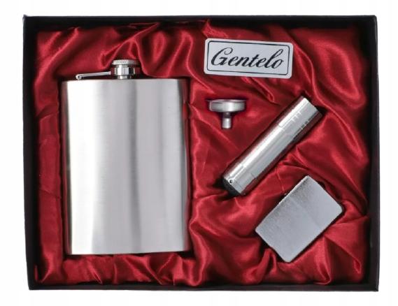 Elegant Set: Gasoline Lighter, Hip Flask and Flashlight