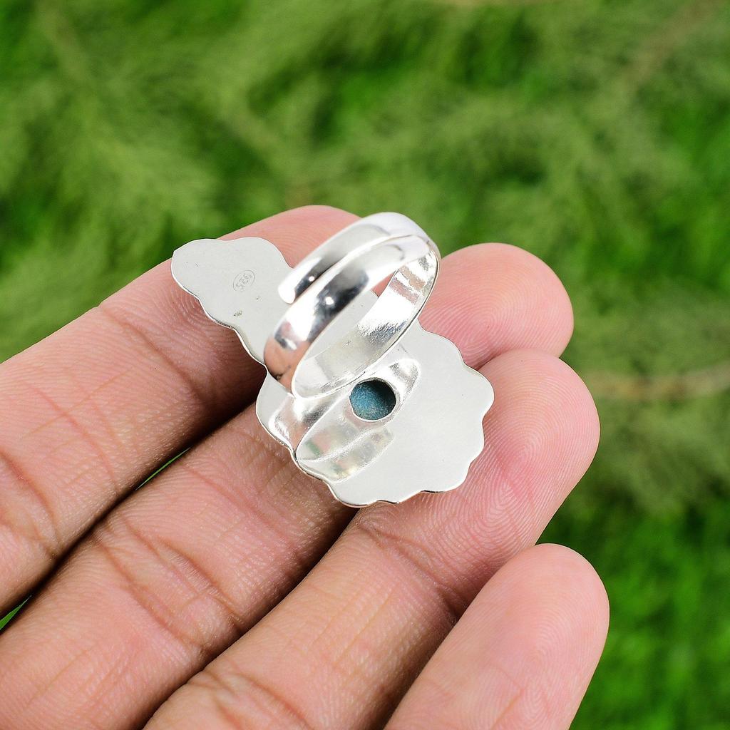 Natural Copper Arizona Turquoise Sterling Silver Stackable Artisan Flower Ring