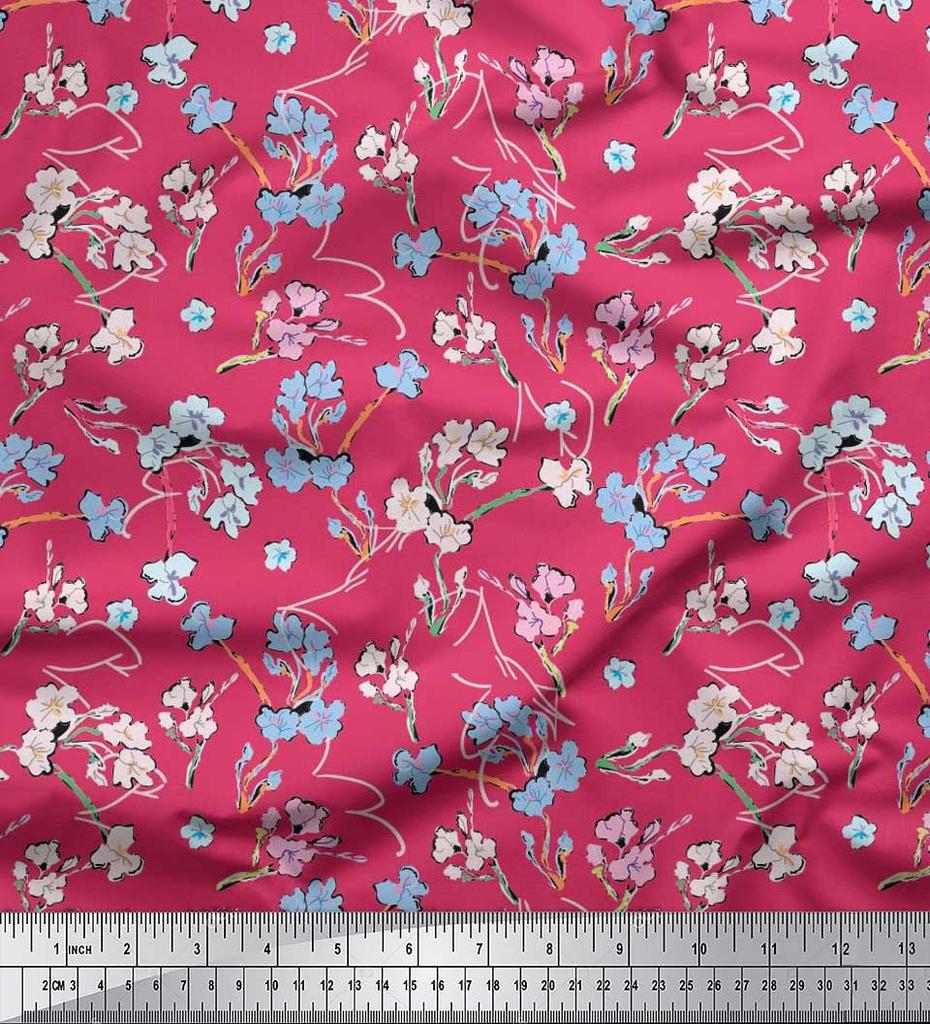 Soimoi Japan Crepe Satin Fabric Artistic Floral Print Fabric by metre 42 Inch