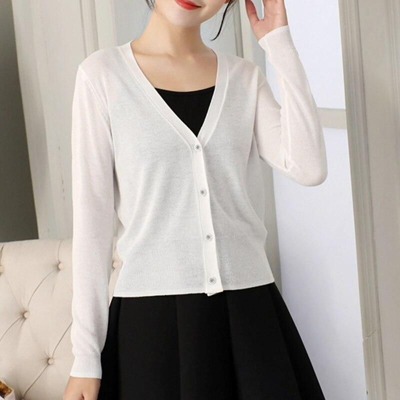 Pletený Cardigan Tenký Dámský Kabát Letní Ledový Hedvábný Svetr Klimatizace Košile Neformální Dlouhý rukáv Pletené Topy 28689