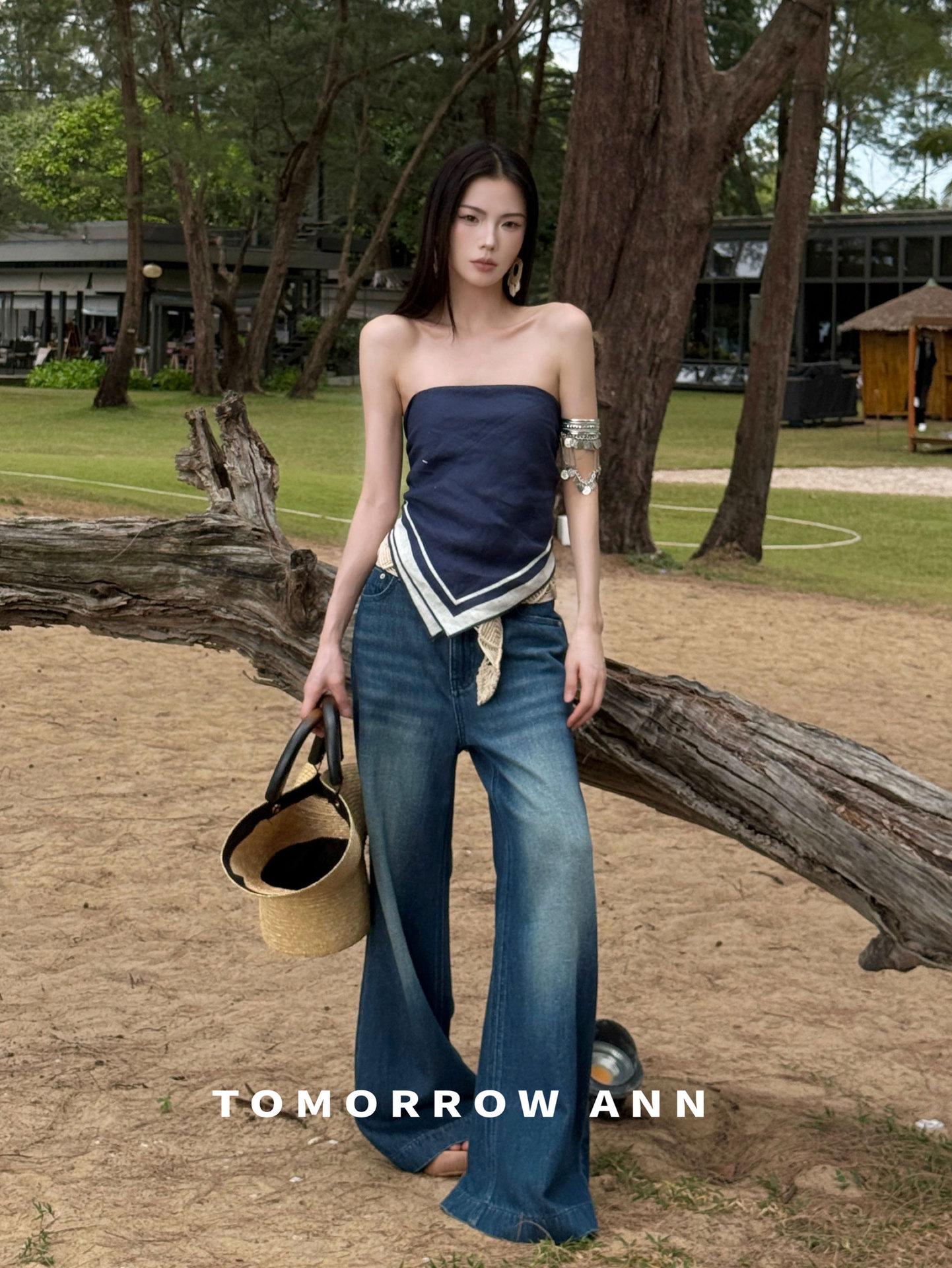 TOMORROWANN Tencel Cotton Wide Leg Jeans - Slimming Fit, Light & Dark Blue, Multiple Colors Available Small