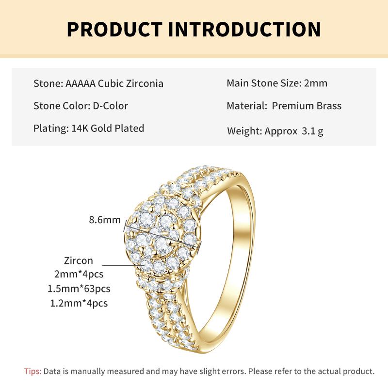 Rrjzz AAAAA Zircon Flower Halo Ring with Infinite Elements Round CZ Lab Diamond 14K Silver Gold Plated Women Band Ring Jewelry 5