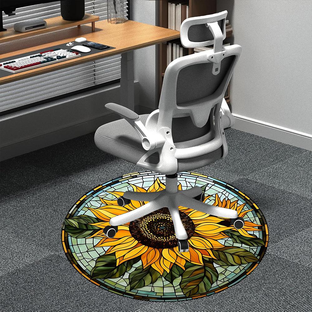 

1 шт. Круглый ковер с витражным подсолнухом для офиса, комнатный коврик, подходит для офиса, под офисные стулья, спальни, гостиной, домашнего декора, декора комнаты q022 80cm by 80cm