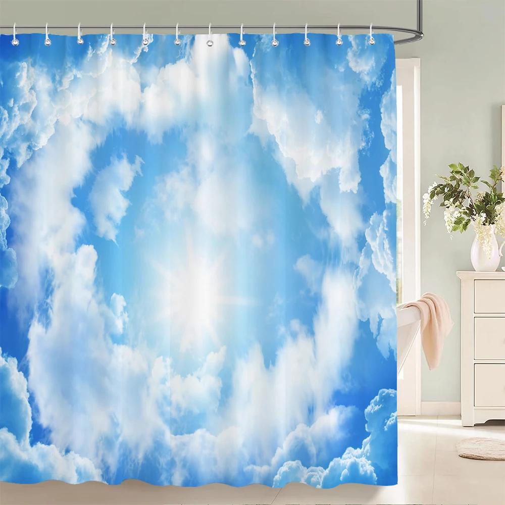 Blue Sky Clouds Scenery Shower Curtain Waterproof Bathroom Curtain With Hooks Bath Curtains Fabric 3d Printed 180*200cm Curtain