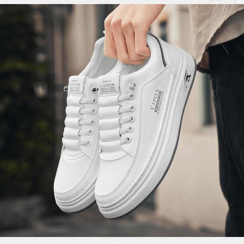 Fashion 2025 New Men's Lace-Up White Sneakers Breathable Chunky Sole Skate Shoes Trendy Versatile Casual Streetwear & Athletic Footwear