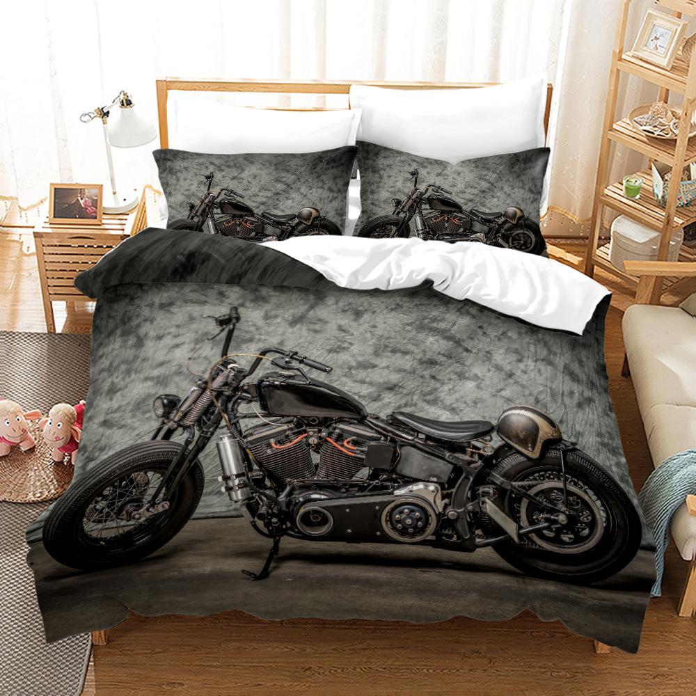 Dirt Bike Bedding Set Comic Brushed Polyester Duvet Cover Set King Queen Twin Double Single Size for Kid Boys Bedroom Decoration