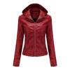 Women Leather Jacket Hooded Zipper Long Sleeve Fleece Slim Coat European Size