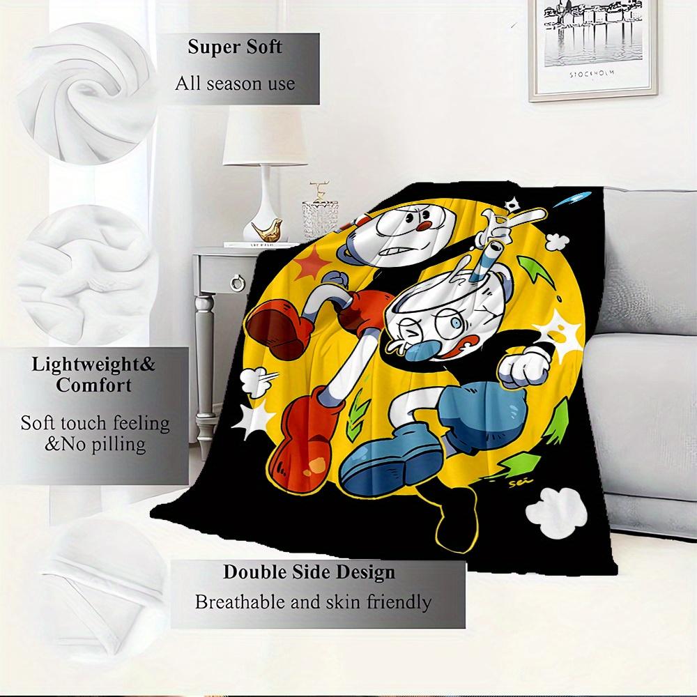 1pc Cuphead",Mugman",Art" Digital Print Flannel Blanket - Contemporary Style, Suitable for All Seasons, Perfect for Home, Travel, or Camping
