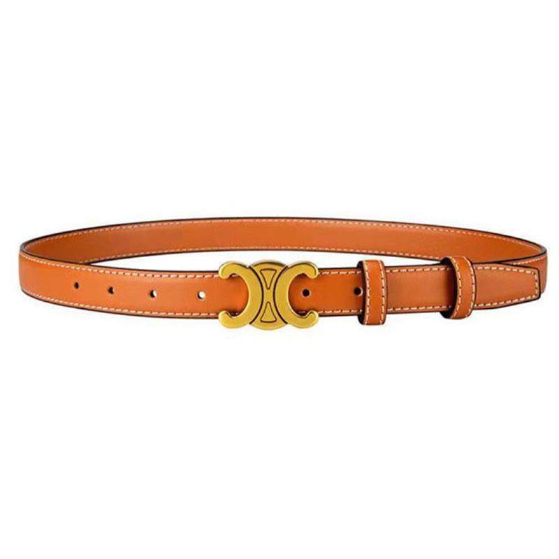 Color Solid Fashionable Gold Buckle Design Women Double Layer Belt Cowhide