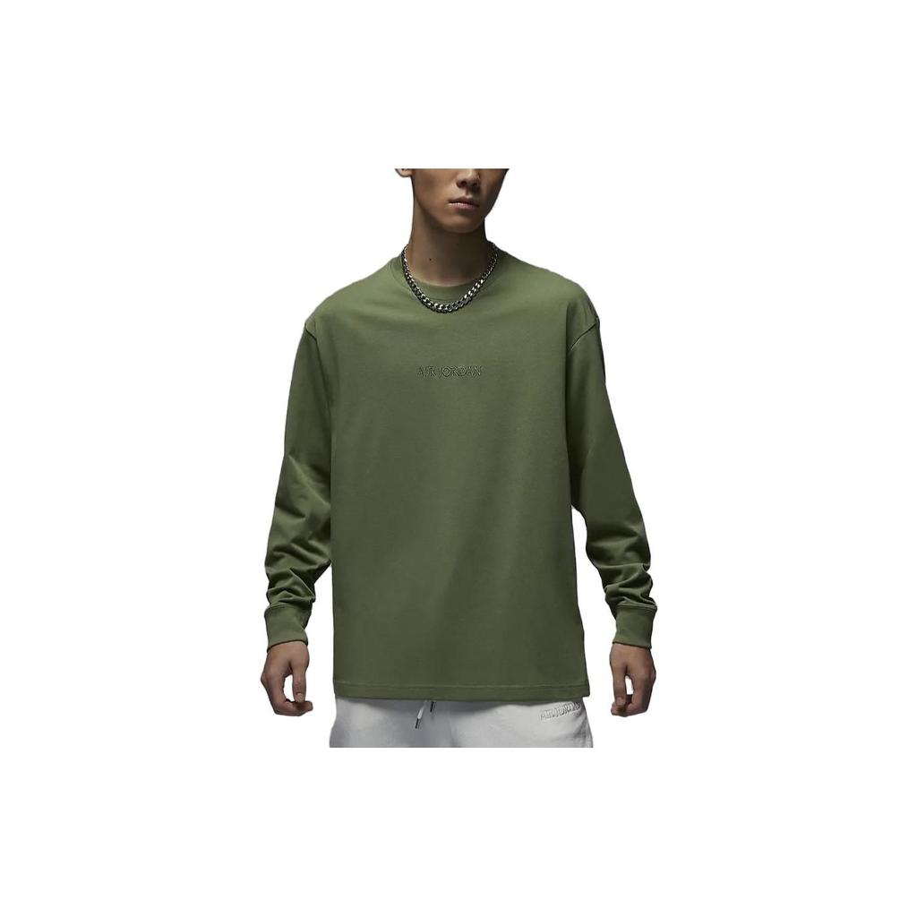 Jordan Wordmark Solid Crew Neck Casual Sport Long Sleeve T-Shirt Men Tops Green FJ0703-340
