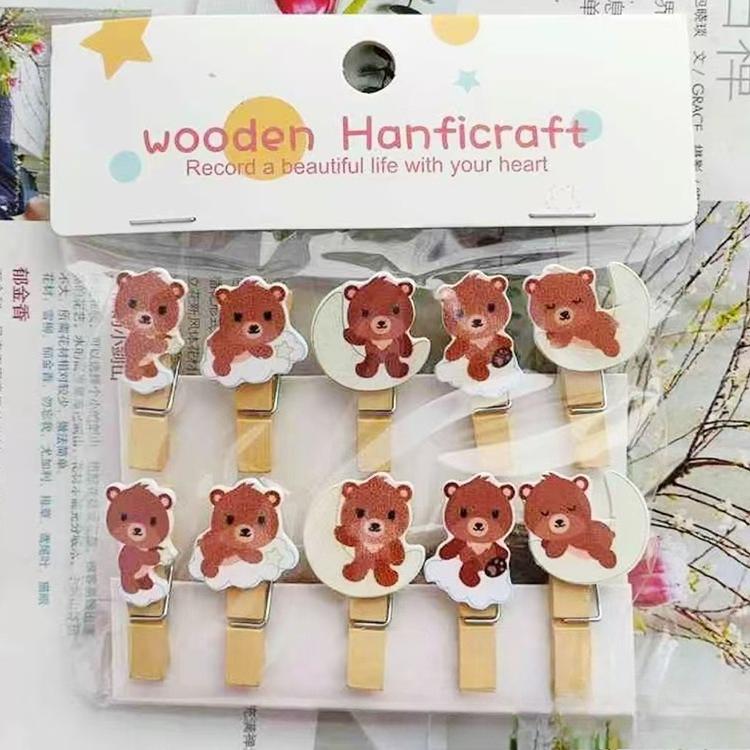 

10 шт. Деревянные прищепки для цветных фотографий с мишками и луной 10pcs(one set)