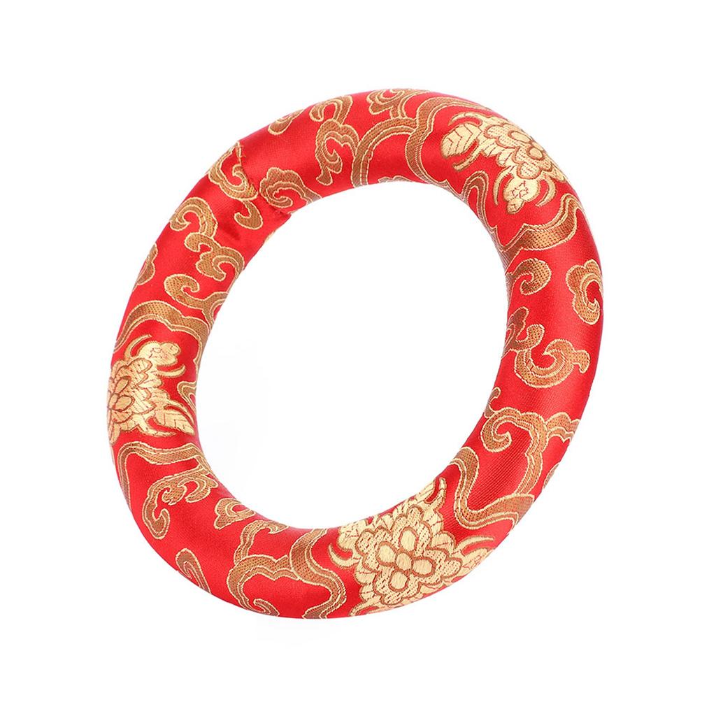 18cm Silk Brocade Round Meditation Singing Bowl Cushion Ring Pillow(Red)