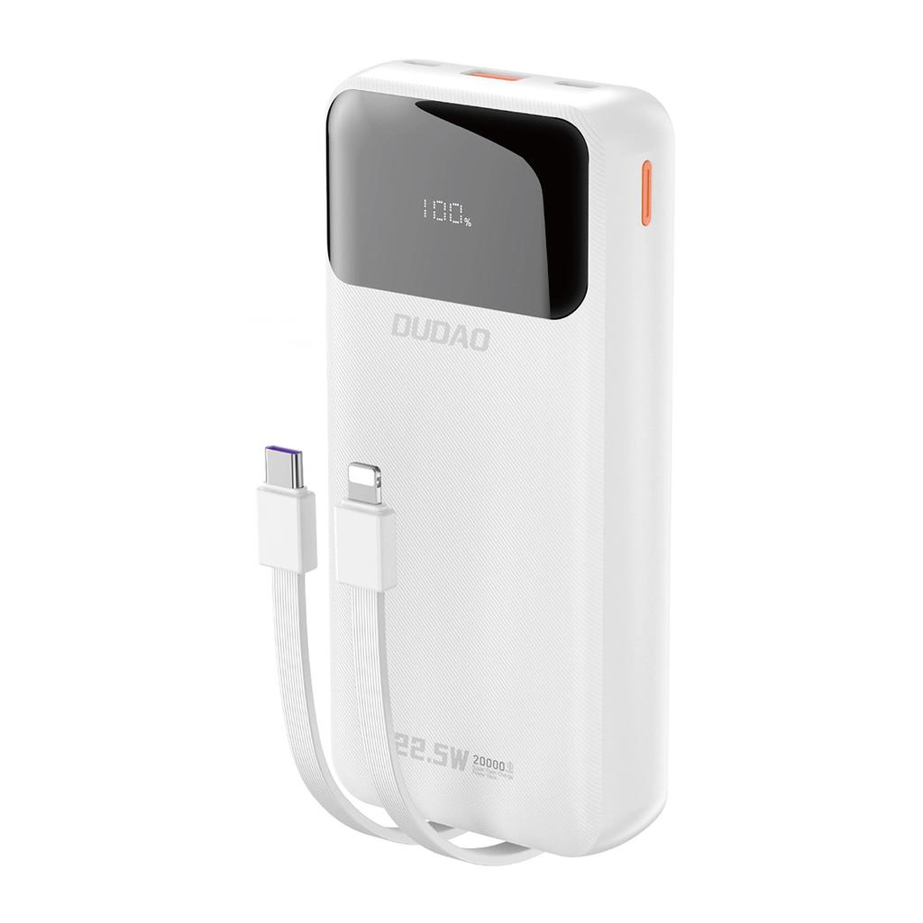 Powerbank Dudao K15Pro 20000Mah 22.5W Pd Usb-C / Usb-A / Wbudowane Kable Lightning I Usb-C - Biały