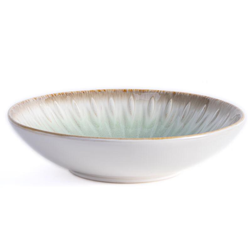 Qinkai Romantic Roman Relief Green Ceramic Dinner Plate, 10.75-inch