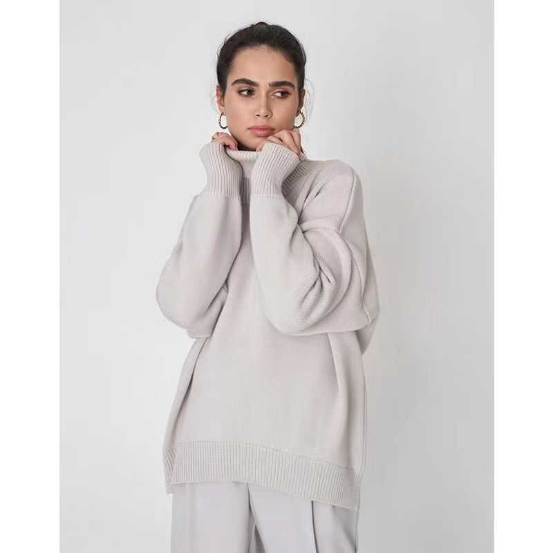 New Arrival Fall and Winter Plaid Loose All-Matching Graceful Pullover Turtleneck Sweater Turtleneck Loose Sweater