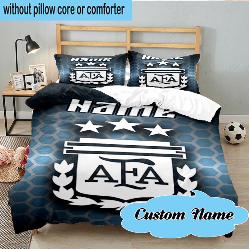 3PCS Custom Name Argentina Football Crest Bedding Set, Including 1pc Duvet Cover And 2pcs Pillowcases, Suitable for Dorms and Bedrooms Gift