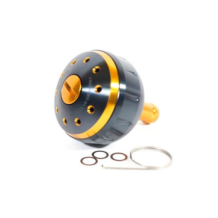 Shimano Reel Part: Yume Aluminum Round Power Handle Knob - Black/Gold - M Size - Type B - 39x52.5mm