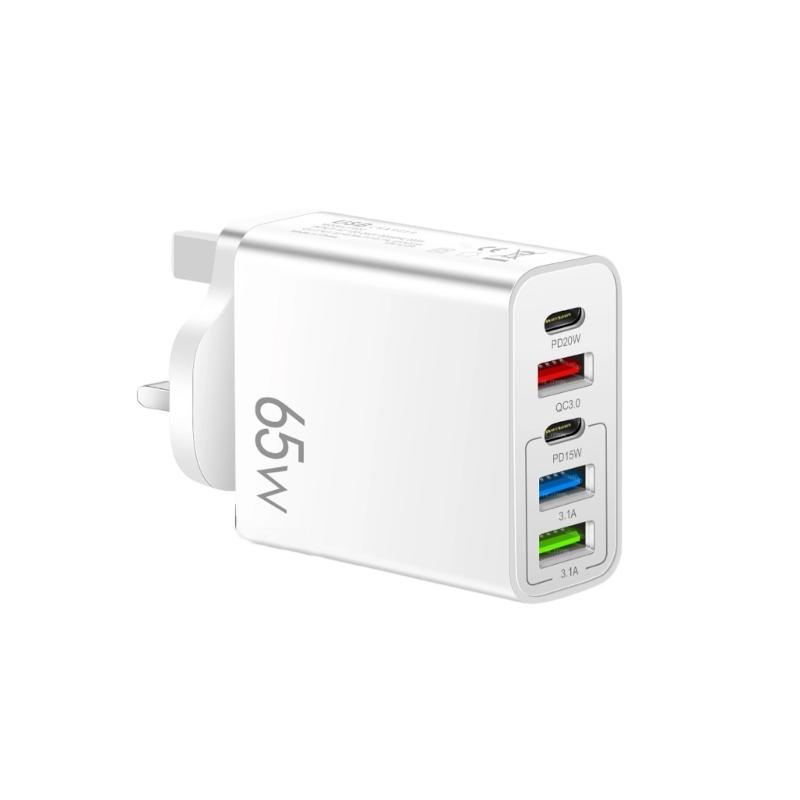 Practical 65W Charging Hub USB Type C Port Automatic Power Adjustment Simultaneous Charging Head for Various Devices